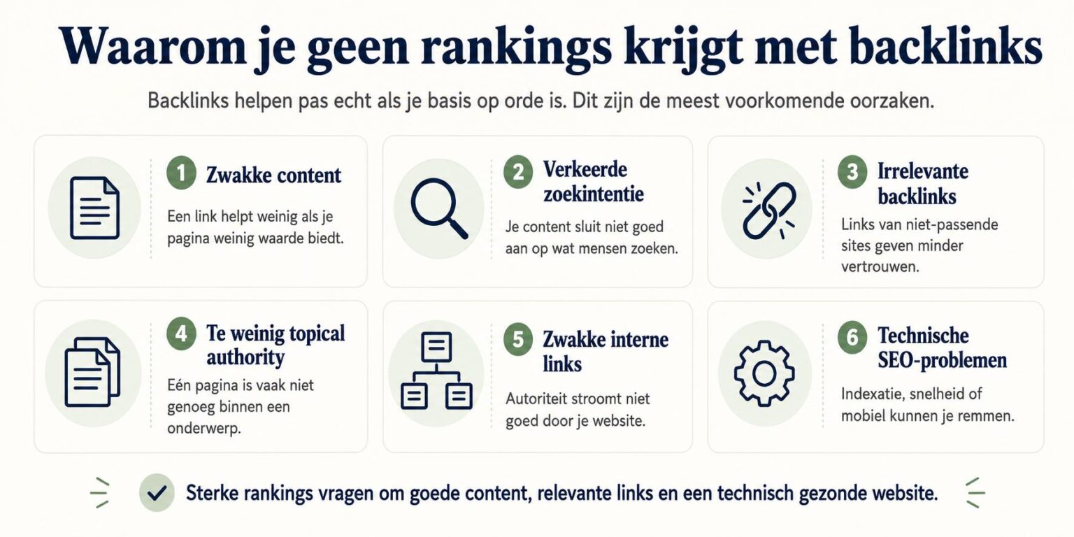 Infographic over waarom je geen rankings krijgt met backlinks en de belangrijkste SEO-factoren