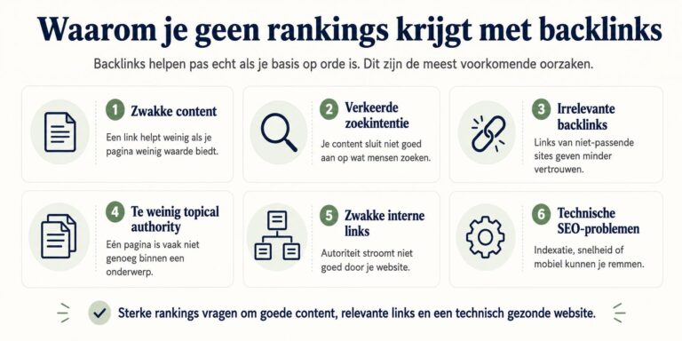 Infographic over waarom je geen rankings krijgt met backlinks en de belangrijkste SEO-factoren